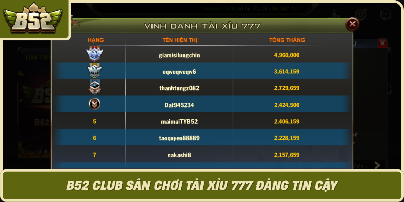 B52 Club San Choi Tai Xiu 777 Dang Tin Cay