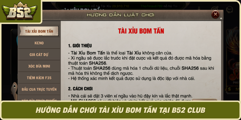 Huong Dan Choi Tai Xiu Bom Tan Tai B52 Club