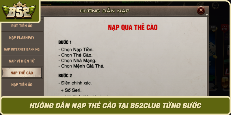 Huong Dan Nap The Cao Tai B52Club Tung Buoc